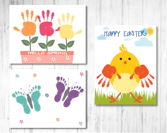 Set of 3 Easter Bundle Handprints Footprints, Baby Toddler Kids Art Crafts, Easter Memory Keepsake, Printable, DIY Kids Easter Activity
