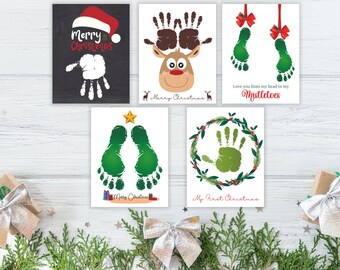 Set of 5 Bundle Handprints Footprints, Baby Toddler Kids Art Crafts, First Christmas Xmas, Keepsake Memory, Printable, DIY Memory Keepsake