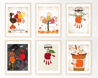 Set of 6 Fall Thanksgiving Halloween Bundle Handprints, Baby Toddler Kids Art Craft, DIY Pumpkin Craft Printable, Fall Handprint, Turkey Art