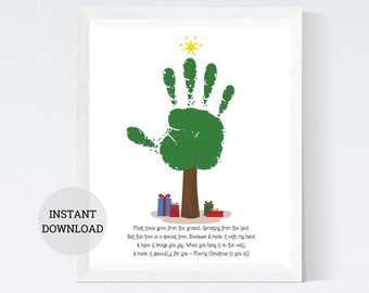 Christmas Tree Handprint Art, Xmas Printable, Christmas Craft Memory Keepsake Art, Christmas DIY Kid Craft, Christmas Tree Craft Project