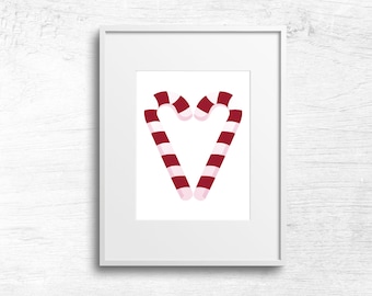 Christmas Candy Cane Heart Poster, Christmas Art Print, Holiday Wall Art, Christmas Home Decor, Minimal Holiday Poster, Instant Download