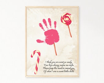 Christmas Candy Handprint Art, Xmas Printable, Christmas Craft Memory Keepsake Art, Christmas DIY Kid Craft, Christmas Card Craft Project