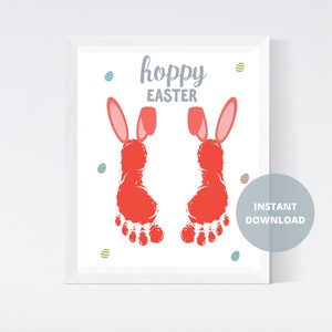 Tarjeta de Pascua de lúpulo, Arte de la huella de la mano de Pascua, Actividad de bricolaje para niños pequeños, Recuerdo imprimible, Manualidades para niños pequeños, Primera Pascua del bebé, Decoración de Pascua