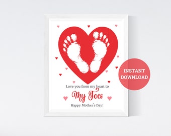 Love you From My Heart to My Toes Handprint Footprints Craft Activity, Keepsake Memory, DIY Keepsake, Mother's Day Card, Instant Download