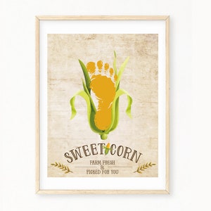 Sweet Corn Farm Fall Footprint Art, Baby Toddler Kid Art Craft, DIY Corn Craft Printable, Corn Fall Printable, Fall Kid Craft, Farm Sign