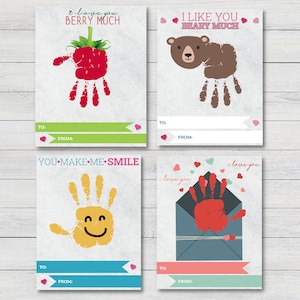 Ensemble de 4 cartes de bricolage pour la Saint-Valentin pour bébés et tout-petits, lot d'empreintes de mains, souvenir de la mémoire, cartes d'amour, activité artistique artisanale de la Saint-Valentin
