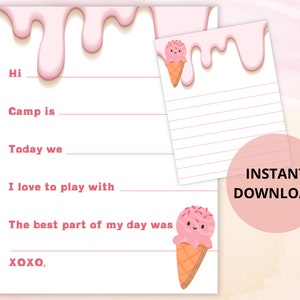 Brief aus dem Lager | Eiscreme Design | Fill in Blank Camp Letters | Sleep Away Camp Papeterie | Lager Postkarte | Digitaler Download | PDF