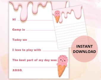 Letter from Camp | Ice Cream Design | Fill in Blank Camp Letters | Sleep Away Camp Stationery | Camp Postcard | Digital Download | PDF