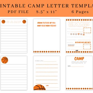 Carta do acampamento | Design de basquete | Preencha cartas de acampamento em branco | acampamento ausente do sono artigos de papelaria | acampamento cartão postal | Download Digital | PDF