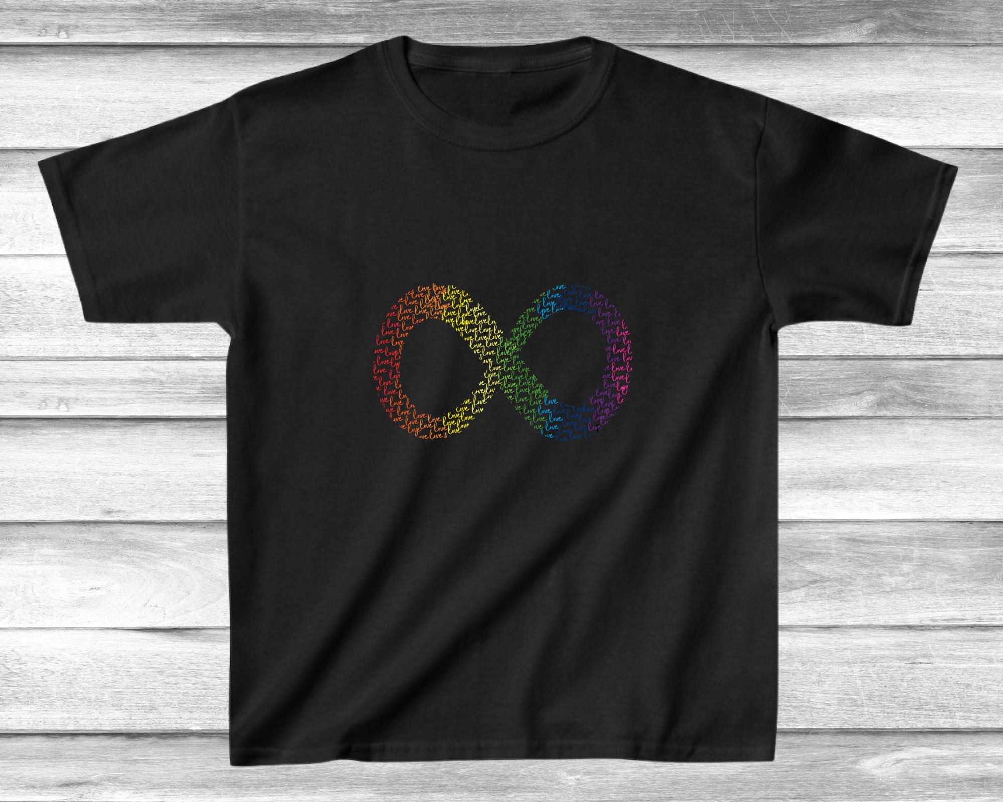 Autism Awareness Tee, Unisex Kids Heavy Cotton Tee, Infinity Love Rainbow Tee, Summer Top, Support Autism