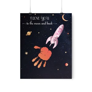 Je t'aime jusqu'à la lune et le dos Handprint Art Craft, Saint Valentin, Fête des Mères, Fête des Pères, Toddler Baby Kids Print, DIY Kids Keepsake