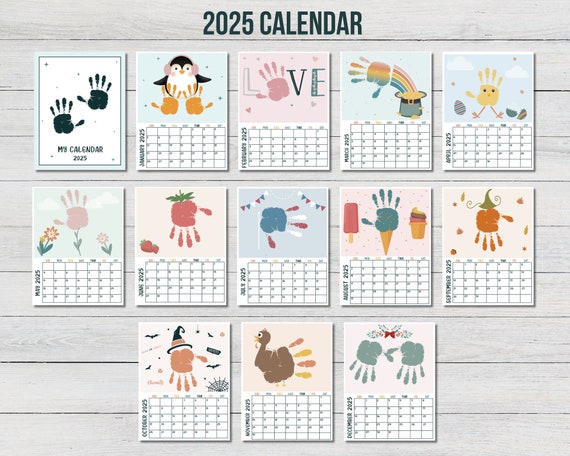 Calendario 2025 12 mesi stampato a mano, fai da te per bambini