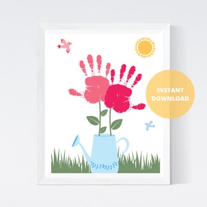 Flower Spring Hand Print Art, DIY Printable, Toddler Activity, Toddler Craft, Handprint Crafts, Homeschool Crafts, Spring Memory Keepsake