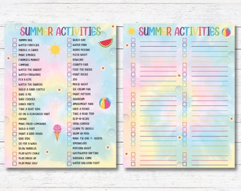 Sommer-Aktivitäten-Eimer-Liste Batik druckbar, Sommer-Aktivitäten, Sommer-Aktivitätenliste, Kinder-Countdown, Sommer-Checkliste