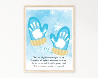 Winter Mittens Handprint Art, DIY Kids Crafts, Mittens Handprint Keepsake Memory, School Handprint Craft, Winter Activity, Instant Download