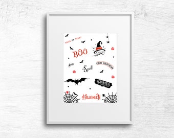 Halloween Printable Poster, Halloween Art Print, Halloween Wall Art, Halloween Home Decor, Minimalist Halloween Digital Download, Boo Print