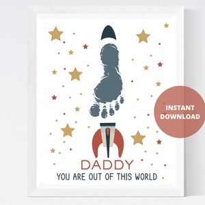 Dad You are out of this World Vatertag Handabdruck Fußabdrücke Bastelaktivität, Andenken Erinnerung, DIY Erinnerung Andenken, Sofortiger Download