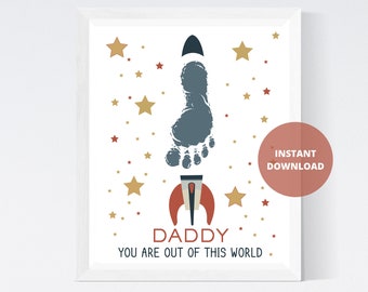 Dad You are out of this World Father's Day Handprint Footprints Craft Activity, Keepsake Memory, DIY Memory Keepsake, Instant Download
