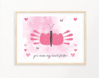 You Make My Heart Flutter Mother's Day Handprint Art, DIY Kids Craft, Aquarel Keepsake Memory, Handprint Art, Toddler Craft, Mom Gift