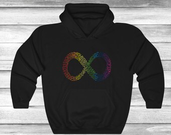Infinity Love Rainbow Unisex Adult Hooded Sweatshirt, Autism Support, Autism Sweatshirt, Promote Neurodiversity, Autism Awareness