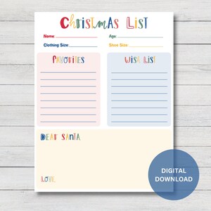 Lista de Navidad, Lista de deseos, Actividad navideña para niños, Carta de querido Papá Noel, Lista de deseos navideños para niños, Lista de Navidad imprimible, Descarga digital