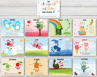 Handprint Memory Book Art Bundle Prints, DIY Kids Crafts, Handprint Keepsake, Months Handprint, Toddler Activity, Baby First Year, Handprint