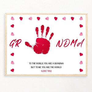 Arte de impressão de mão de amor de vovó, artesanato infantil faça você mesmo, impressão de mão de vovó de dia dos namorados, cartão de vovó, impressão de memória de lembrança, bebê infantil, arte digital