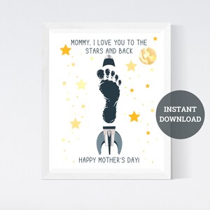 Mama ik hou van je tot de sterren en terug handafdruk voetafdrukken ambachtelijke activiteit, aandenken geheugen, DIY aandenken, Moederdag, Instant Download