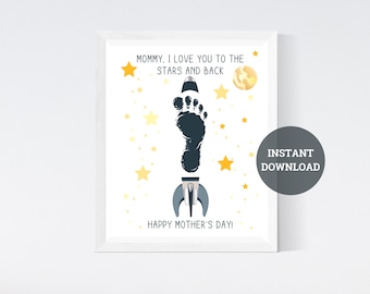 Mommy I Love You to the Stars and Back Handprint Footprints Craft Activity, Keepsake Memory, DIY Keepsake, Mother's Day, Instant Download