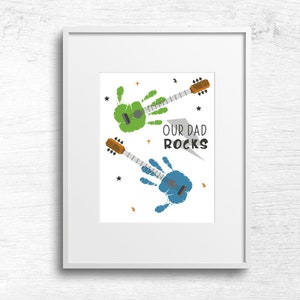 Onze vader rockt gitaar handafdruk kunst ambacht, cadeau voor papa, DIY kids craft, cadeau van kinderen, diy handafdruk aandenken afdrukbaar, baby peuter kinderen