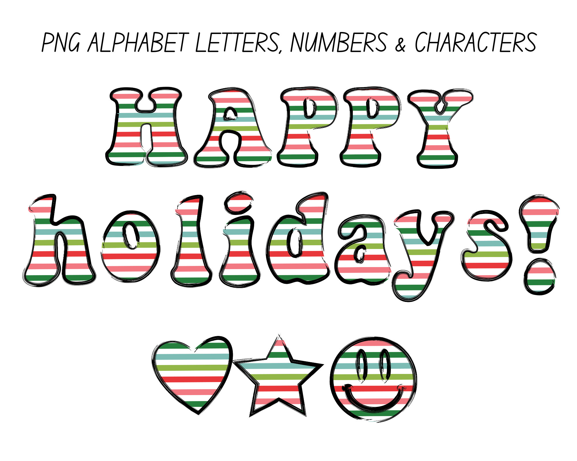 Christmas Stripes PNG Letters Pack, Holidays Printable PNG, Christmas ...
