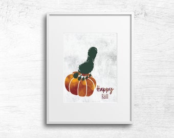 Happy Fall Kürbis Handabdruck Aktivität, Herbst Dekor, Kleinkind Baby Kinder DIY Bastelkunst, Halloween Handabdruck, Kürbis Kinder Basteln, Kürbis druckbar