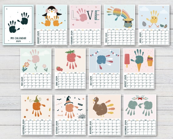 2024 Calendario dell'impronta a mano di 12 mesi, bambino in età prescolare  Keeepsake Craft, impronta della mano del calendario, libro dei ricordi,  pacchetto artistico dell'impronta a mano, calendario 2024 -  Italia