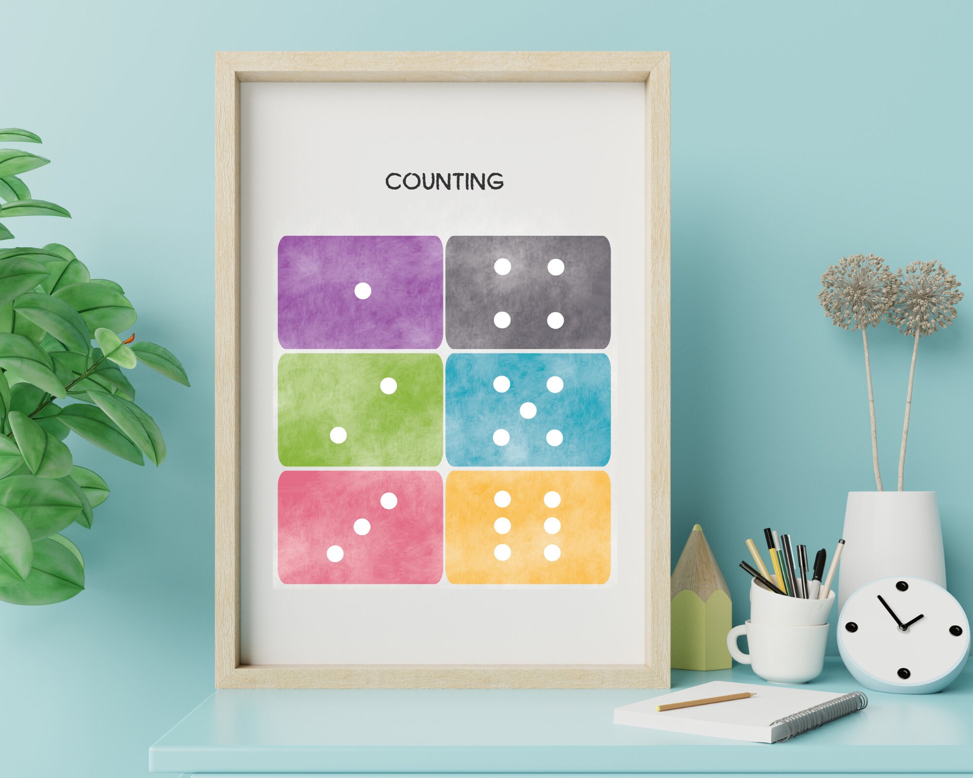 Counting Dots Poster, Watercolor Print, Educational Print, Preschool ...