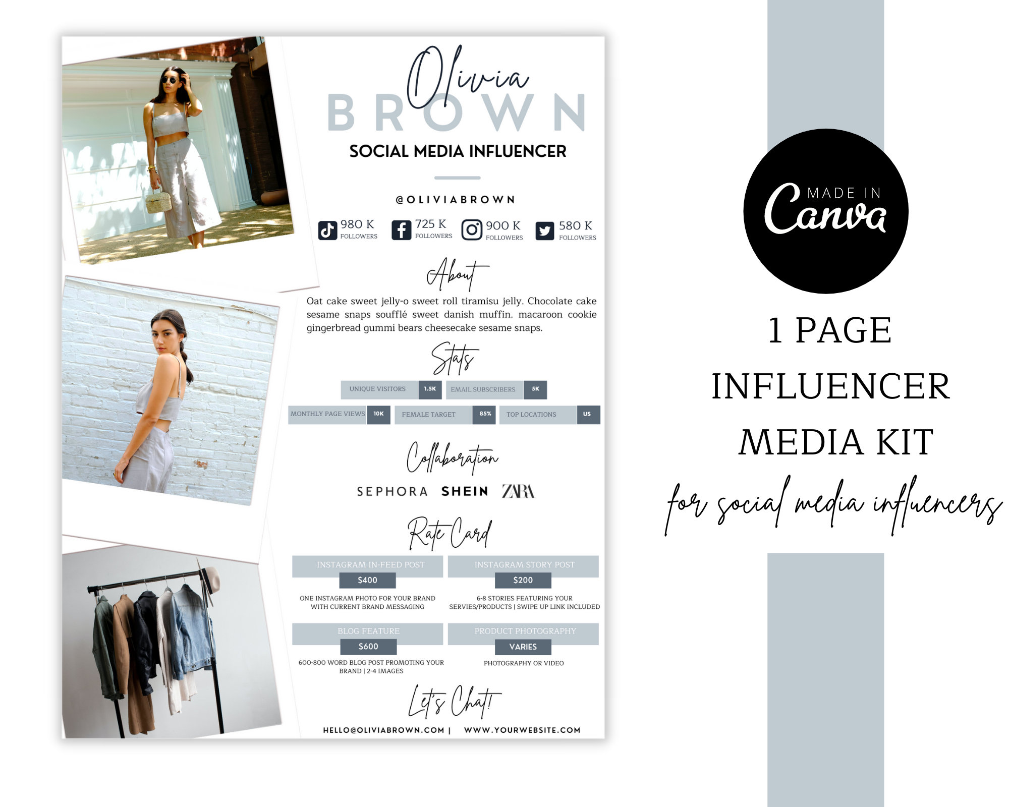 Media Kit Template Canva | Blog Rate Sheet | Blogger Media Kit ...