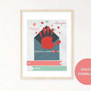 I love You Valentinstag Briefumschlag Karte Kinder Handdruck Kunstdruck, Baby Kleinkind Handabdruck Aktivität, Valentinstag Basteln, DIY Handprint