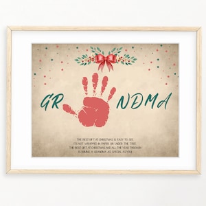 Arte de impressão de mão de Natal da vovó, artesanato infantil DIY, impressão de mão da vovó de Natal, cartão de Natal, impressão de memória de lembrança de Natal, bebê infantil