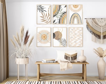 Set of 6 Boho Wall Art Bundle, Bohemian Gallery Wall Set, Boho Home Decor, Neutral Wall Art, Modern Prints, Digital Download Printables