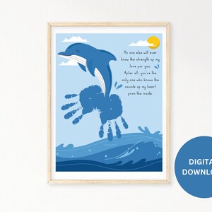 Summer Dolphin Handprint Art, DIY Kids Crafts, Dolphin Handprint Keepsake Memory, Handprint Art, Summer Activity, Handprint Instant Download