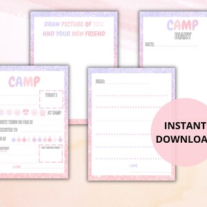 Set of 4 Letters from Camp | Printable Template | Summer Camp Stationery | Kid’s Summer Camp | Instant Download | Cute Fill In Template PDF