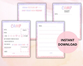 Set of 4 Letters from Camp | Printable Template | Summer Camp Stationery | Kid’s Summer Camp | Instant Download | Cute Fill In Template PDF