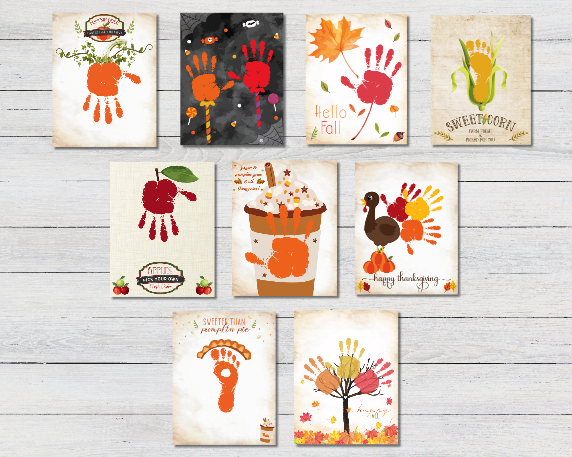 Set of 9 Fall Bundle Handprints, Baby Toddler Kids Art Crafts, DIY…