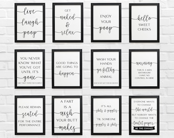 Set of 22 Bathroom Prints, Home Decor Posters, Bathroom Minimalist Funny Quotes Bundle, Toilet Fun Prints, Bathroom Art Digital Download