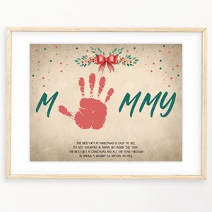 Arte de impressão de mão de Natal da mamãe, artesanato infantil DIY, impressão de mão da mamãe de Natal, cartão de Natal, impressão de memória de lembrança de Natal, mão de criança de bebê