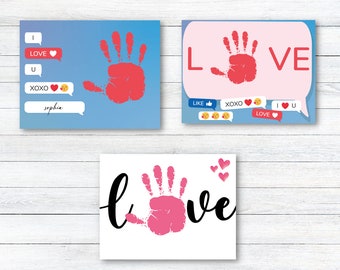 Set van 3 Valentijnsdag Handprint Art Bundle, DIY Kids Craft, Love Handprint Keepsake Memory, Handprint Art, Valentine's Instant Download