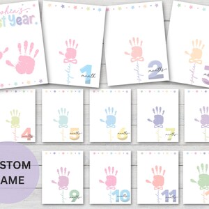 Custom Name Baby First Year Handprint Memory Book, Baby Crafts Printables, Cover + 12 Months Keepsake Memory, Baby Handprint Art, DIY Print