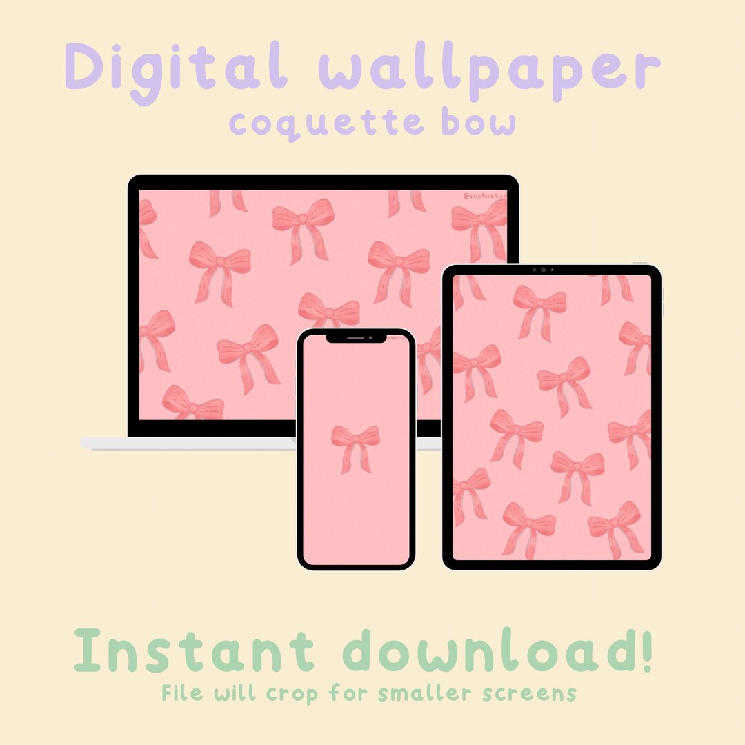 Pink Bow Coquette Aesthetic Wallpaper Cute Pink Screensaver Instant