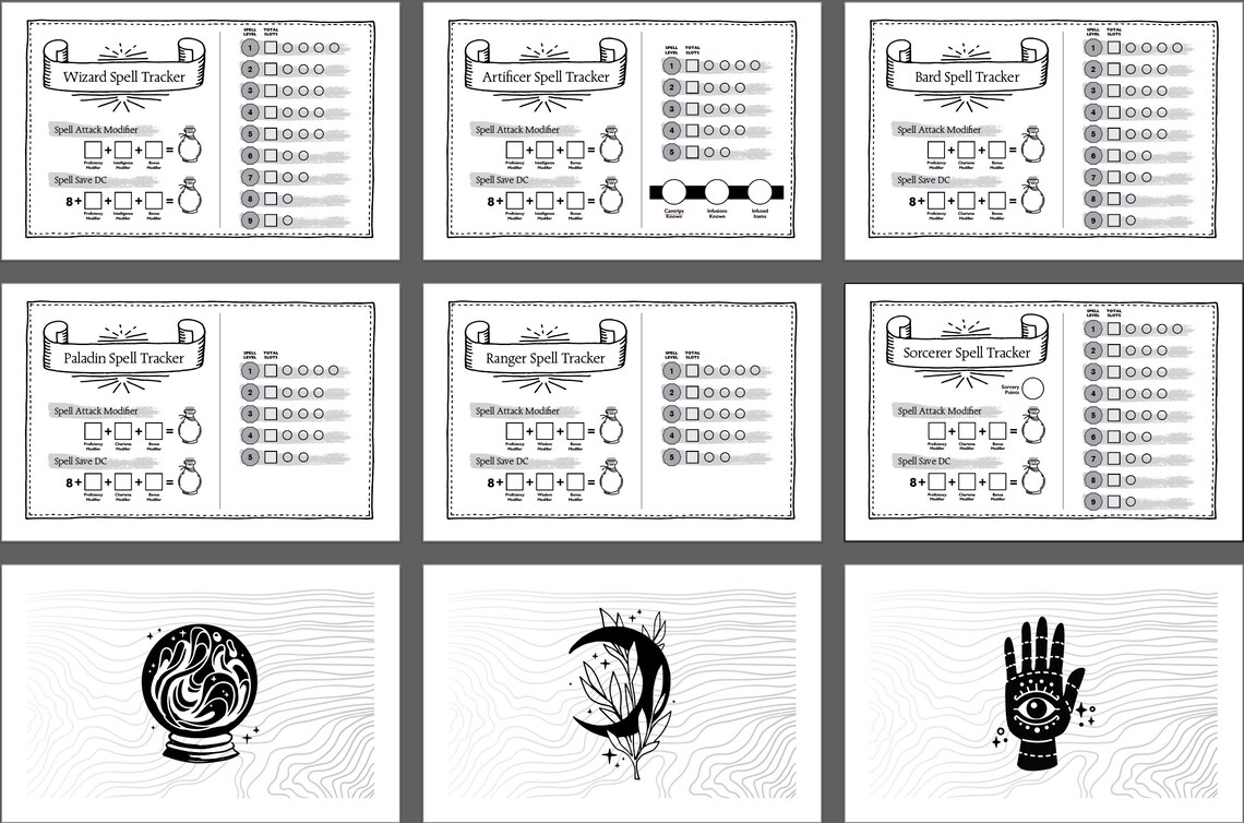 Printable Spell Slot Trackers for 10 Classes Dnd 5e RPG Digital ...