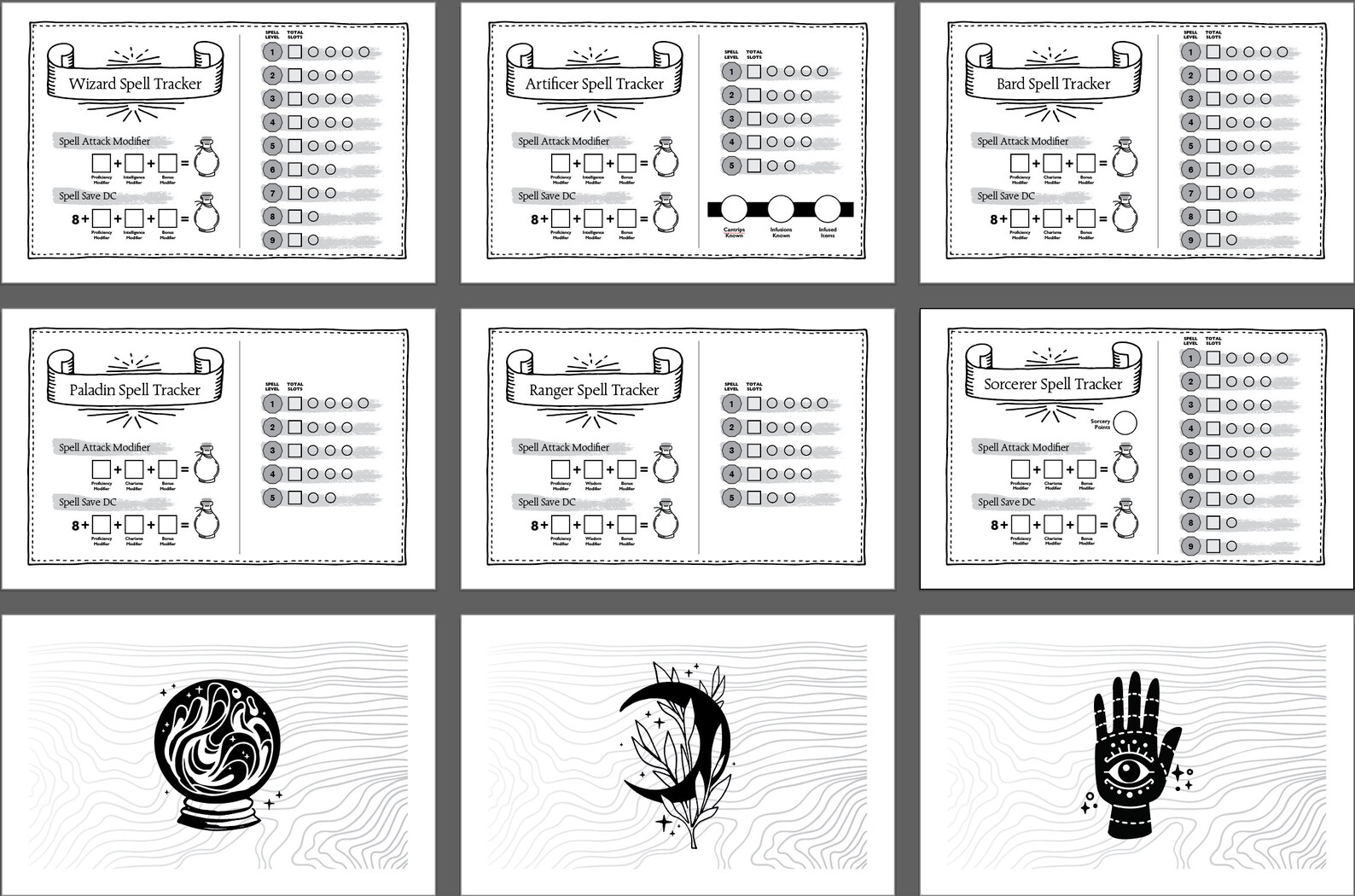 Printable Spell Slot Trackers for 10 Classes Dnd 5e RPG Digital ...