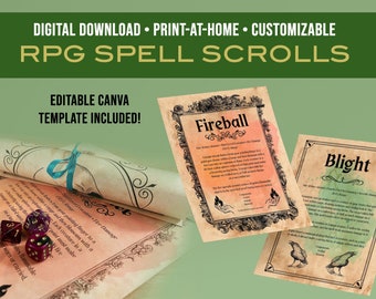 Printable Spell Scrolls - DnD 5e - RPG - Digital Download - Canva Template - Dungeons and Dragons